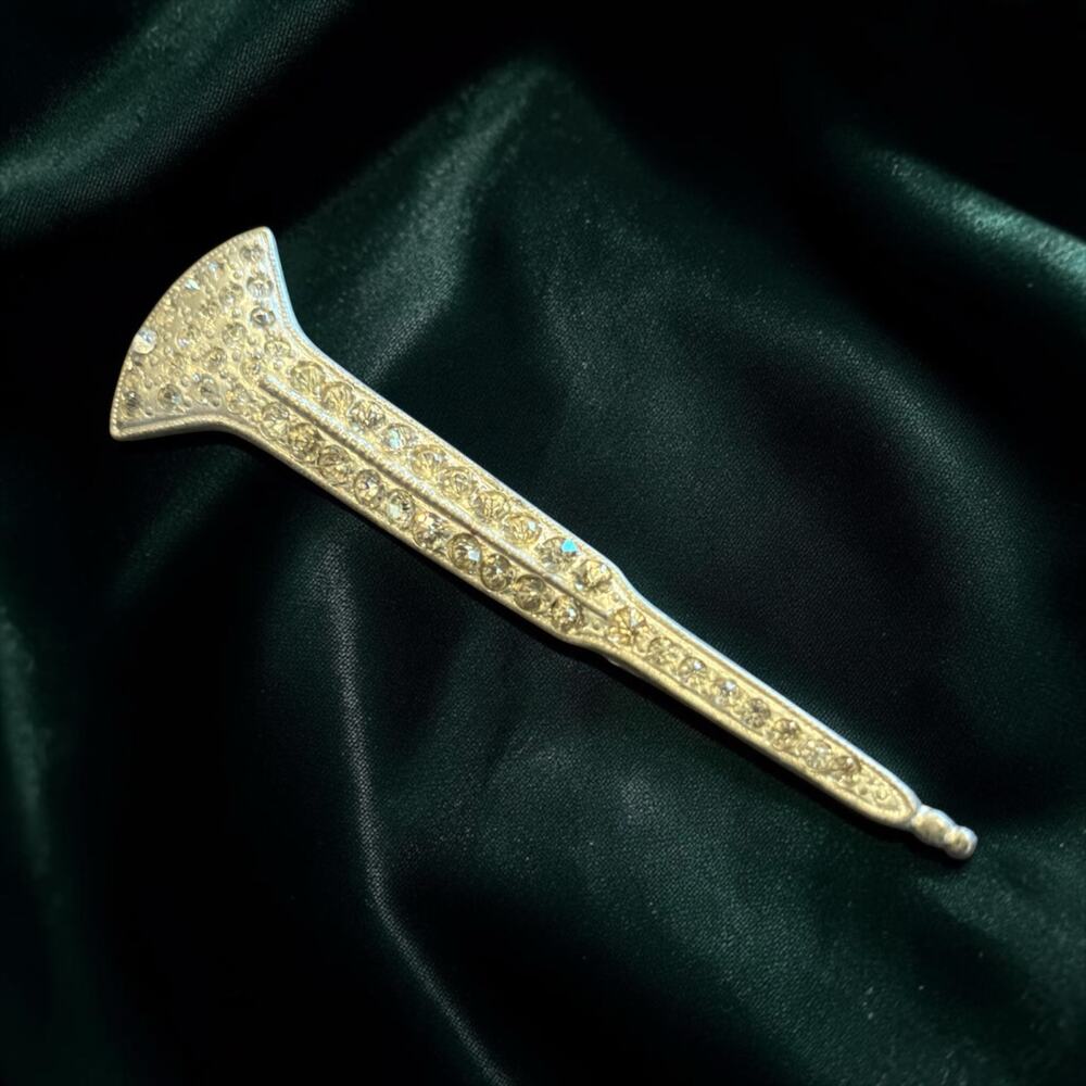 Antique Art Deco Dagger Brooch Pot Metal Rhinestone C Clasp Sword Pin
